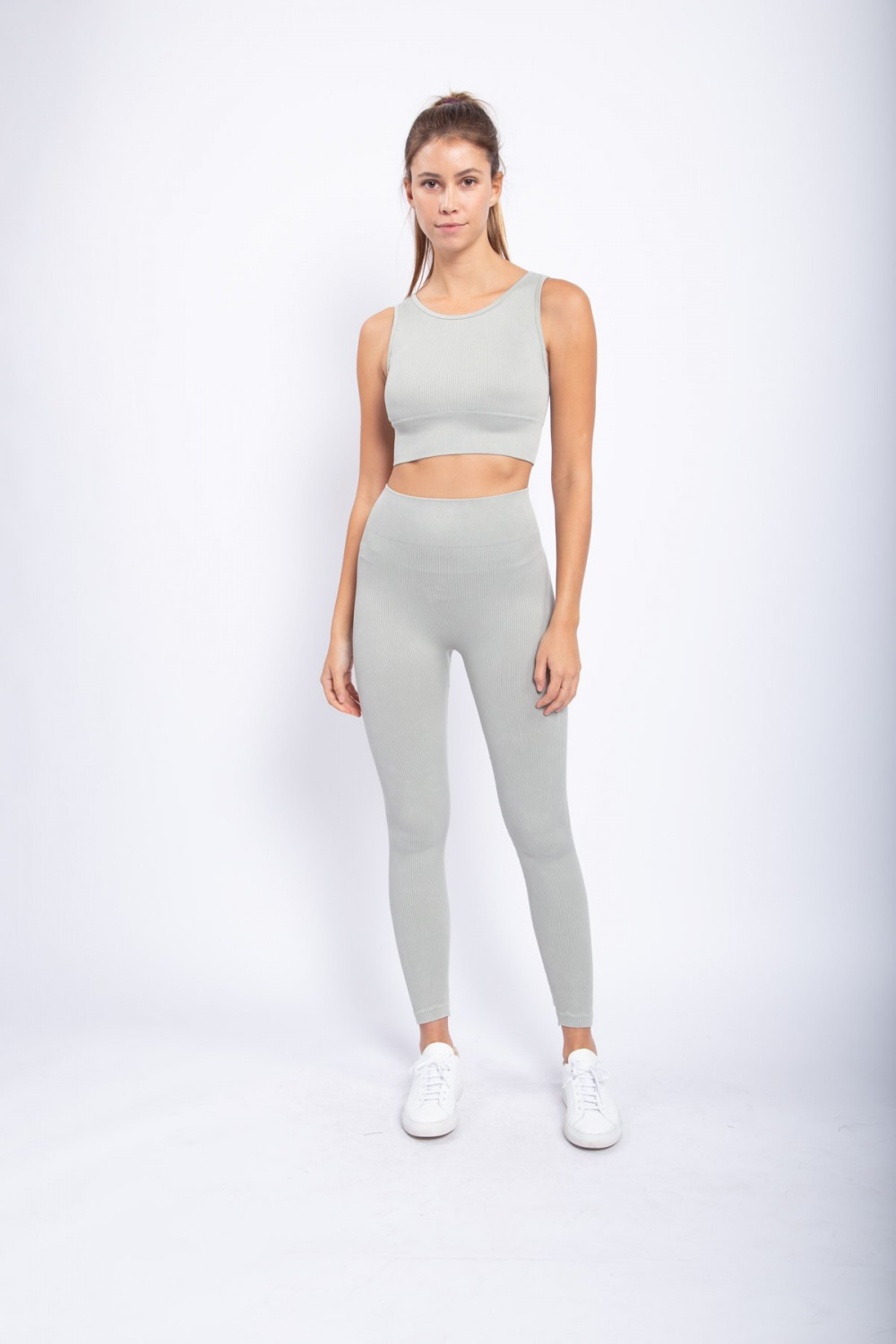 Carolyne Ribbed Cut-out Back Mineral Wash Seamless Hybrid Sports Bra