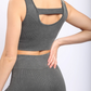 Carolyne Ribbed Cut-out Back Mineral Wash Seamless Hybrid Sports Bra