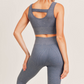 Carolyne Ribbed Cut-out Back Mineral Wash Seamless Hybrid Sports Bra